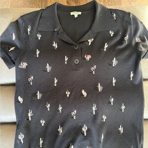 Kenzo Black Polo knit black with cute cactus pattern.